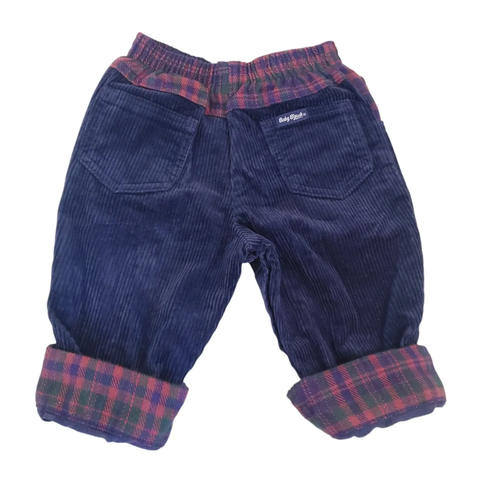 Vintage NWT Baby Oshkosh B'gosh Blue Corduroy Pants With Plaid Detail, 12 Months